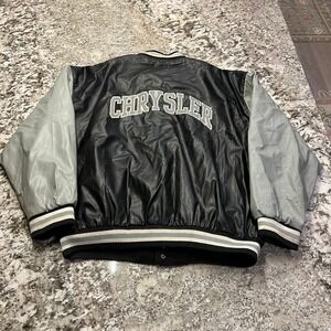 Chrysler Varsity Jacket Black Wool Grey Faux Leather Sleeves Mens XL‎ 2004